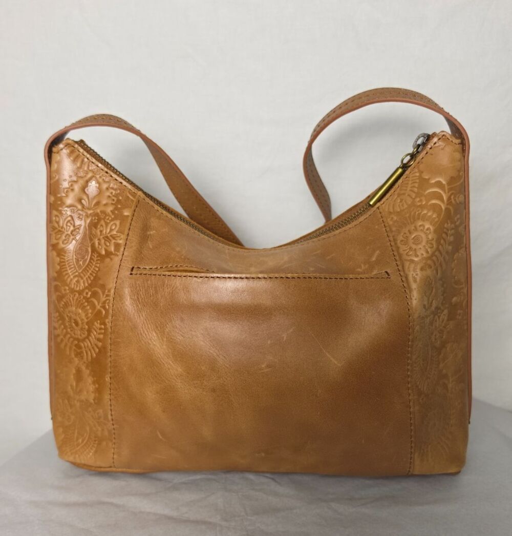 The Sak Tan Floral Embossed Hobo Shoulder Bag Zip Top